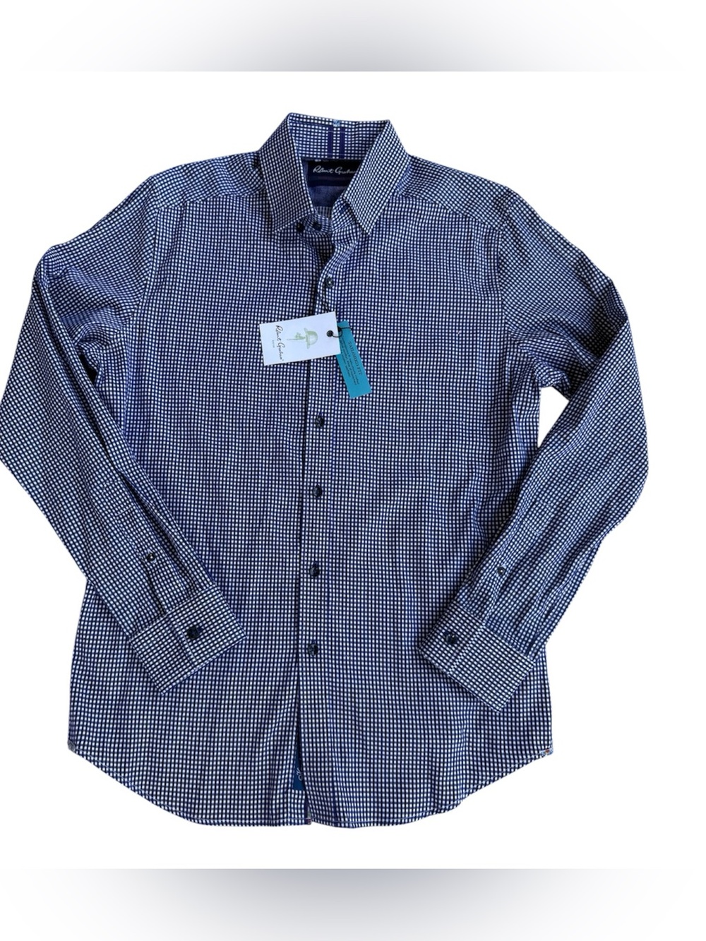 Robert Graham Charlie Tailored Fit Shirt M Blue/white MicroCheck Long Sleeve NWT